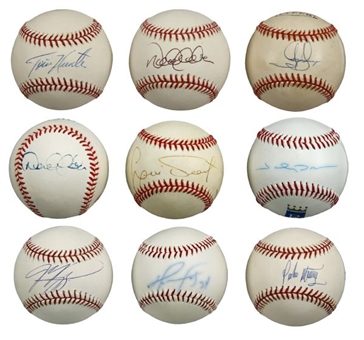 Stars and Hall Of Famers Signed Baseball Lot of (9) With Jeter,Martinez and Piazza